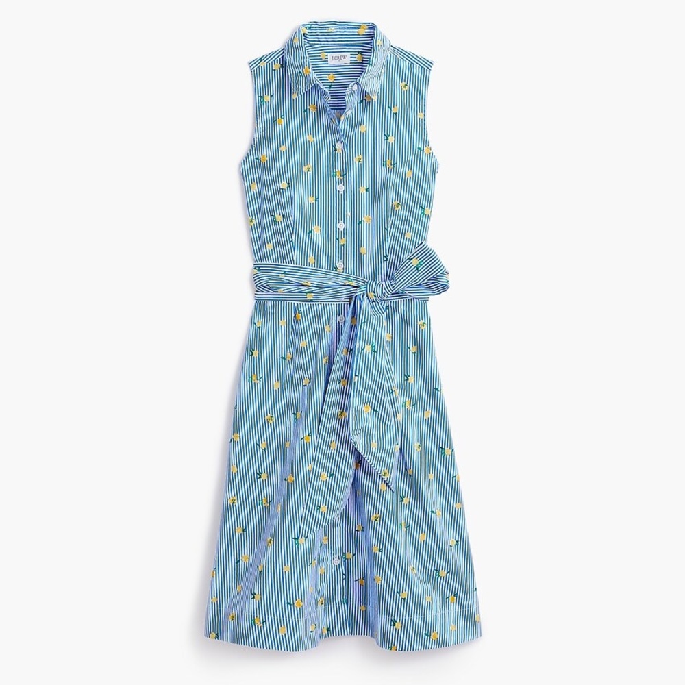 J Crew Novelty Lemon-print sleeveless tie-waist shirtdress size 18